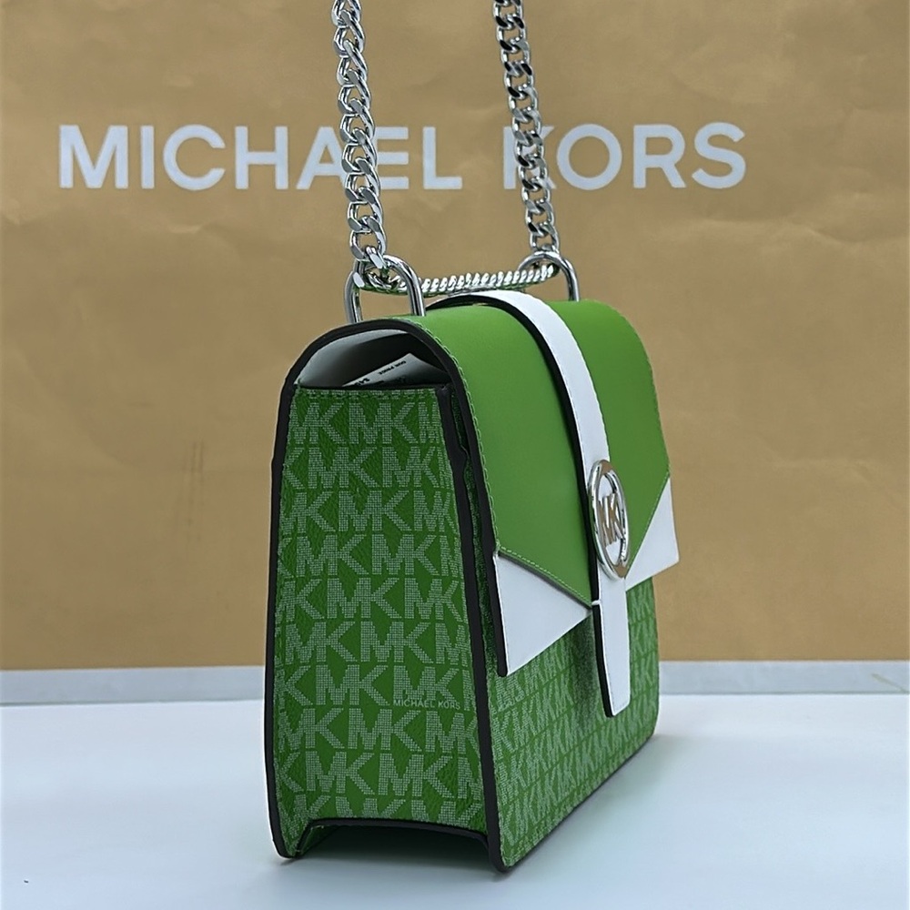 Michael Kors Greenwich Small Color-Block Signature Logo Flap Crossbody XBODY Bag - Picture 7 of 16